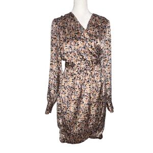 Leith Floral Satin Wrap Dress Blush‎ Multi | Size M